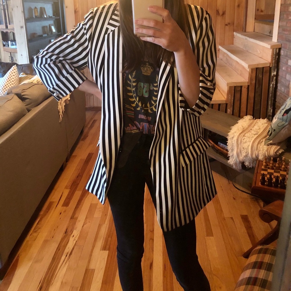 Zara Blazer Striped Black White XL